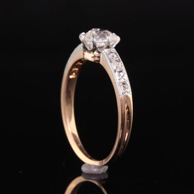 Antique Edwardian French 18K Rose Gold Platinum Old Mine Diamond Engagement Ring