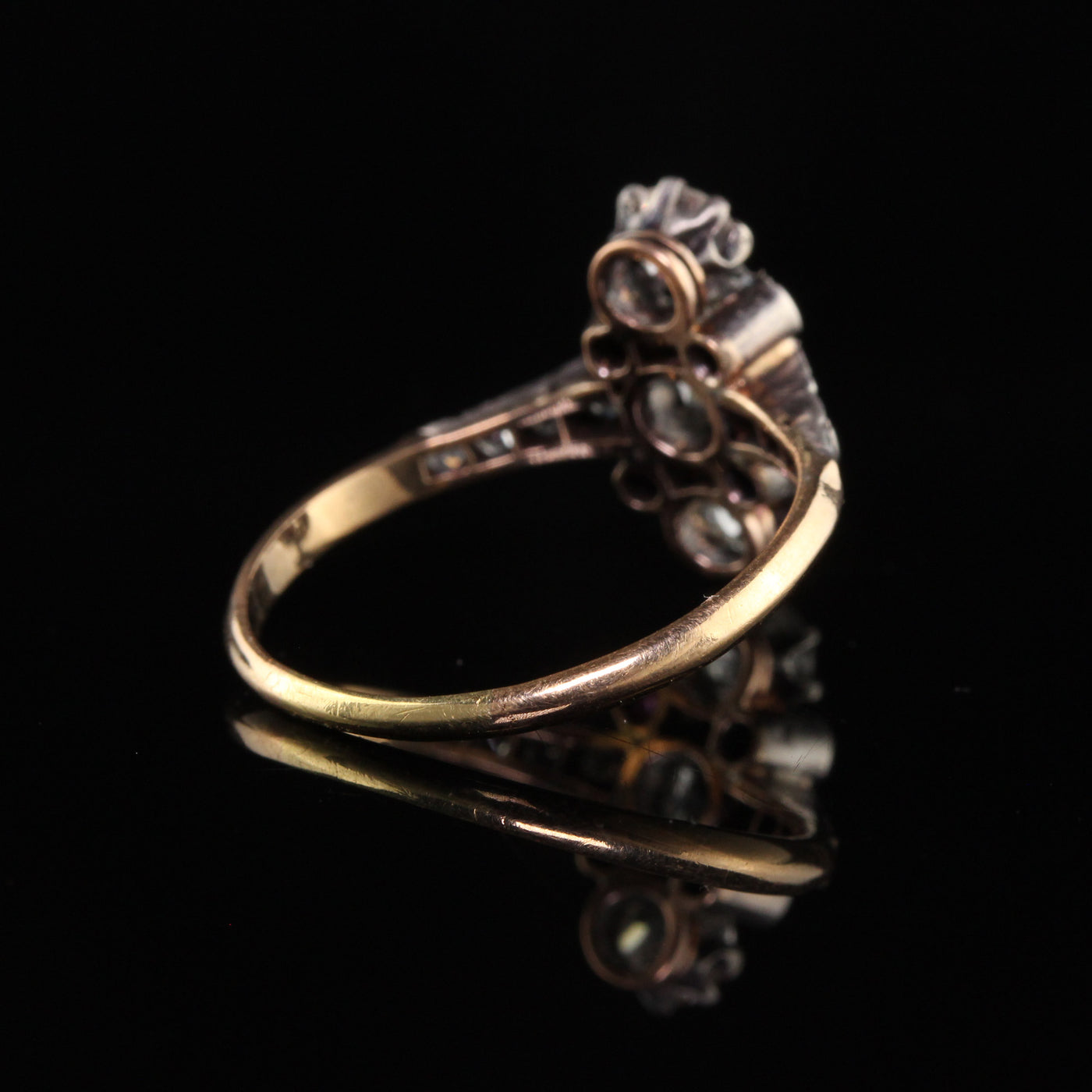 Antique Victorian 18K Yellow Gold Silver Top Old Euro Diamond Three Stone Ring