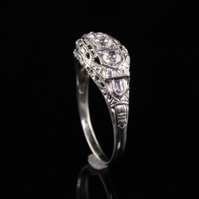 Antique Art Deco 18K White Gold Old European Diamond Three Stone Ring