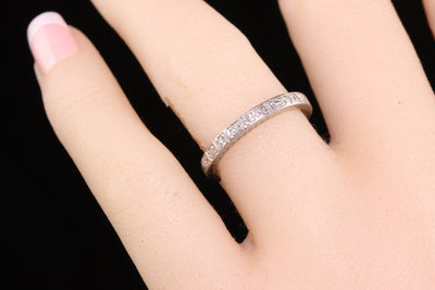 Antique Art Deco Platinum Single Cut Diamond Engraved Eternity Band - Size 6 1/2