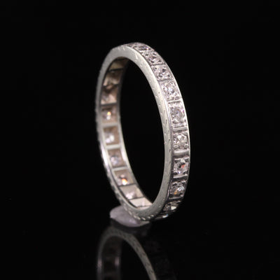 Antique Art Deco Platinum Single Cut Diamond Engraved Eternity Band - Size 6 1/2