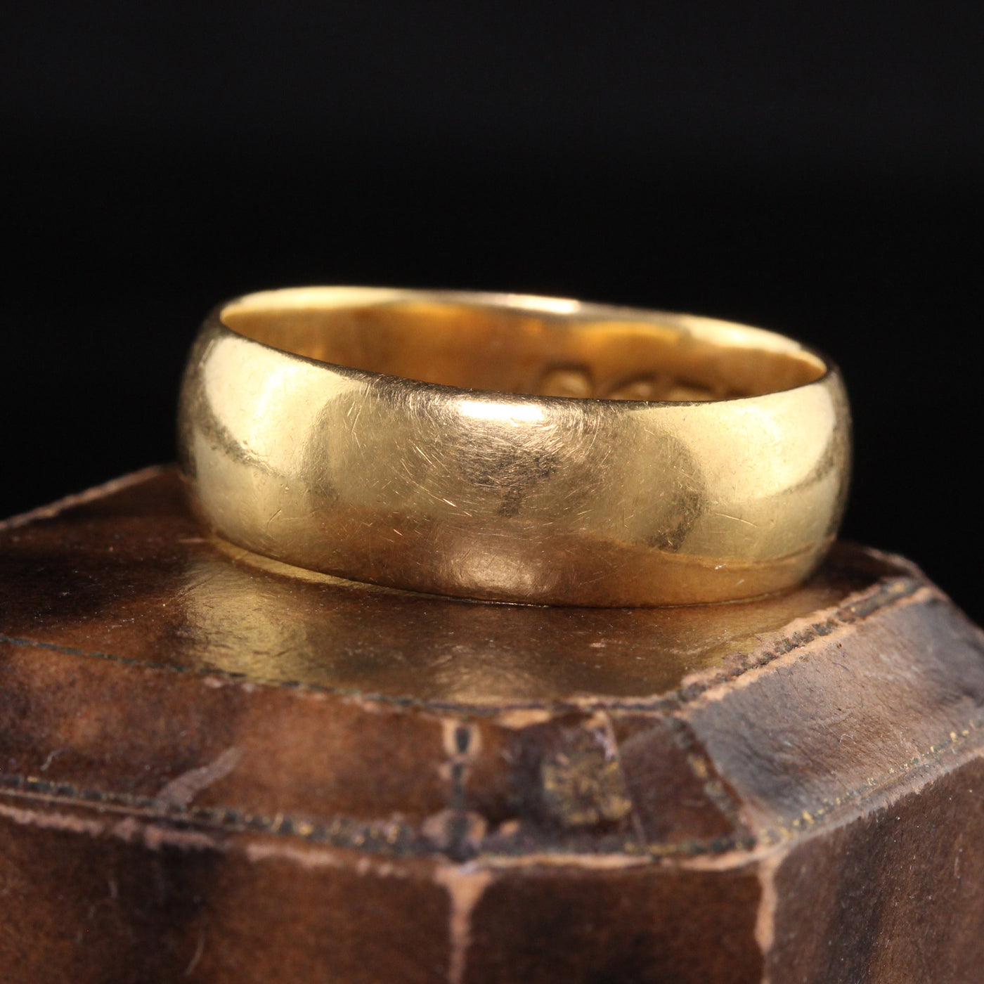 Antique Victorian 18K Yellow Gold English Wide Wedding Band - Size 10.75