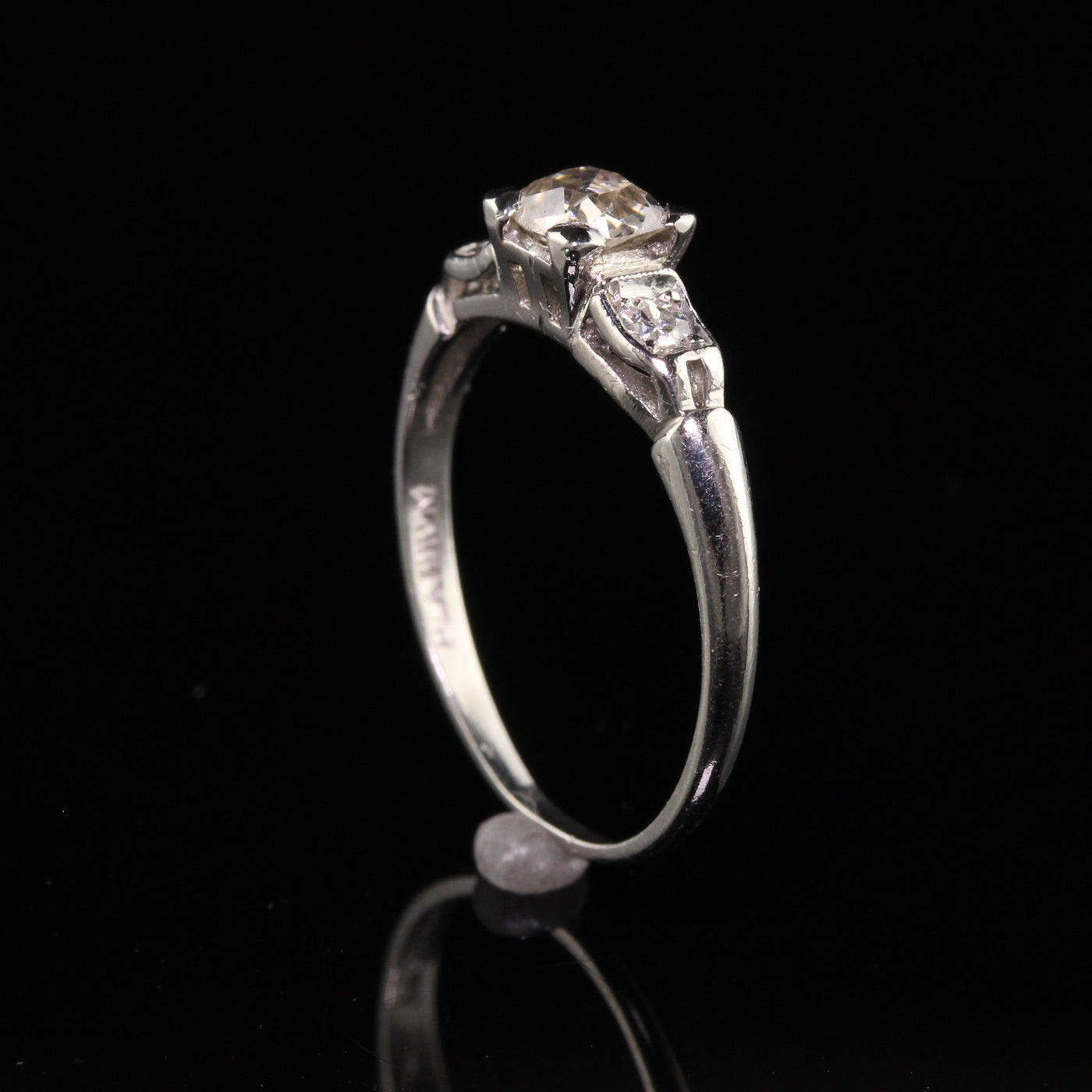 Antique Art Deco Platinum Old Mine Cut Diamond Engagement Ring