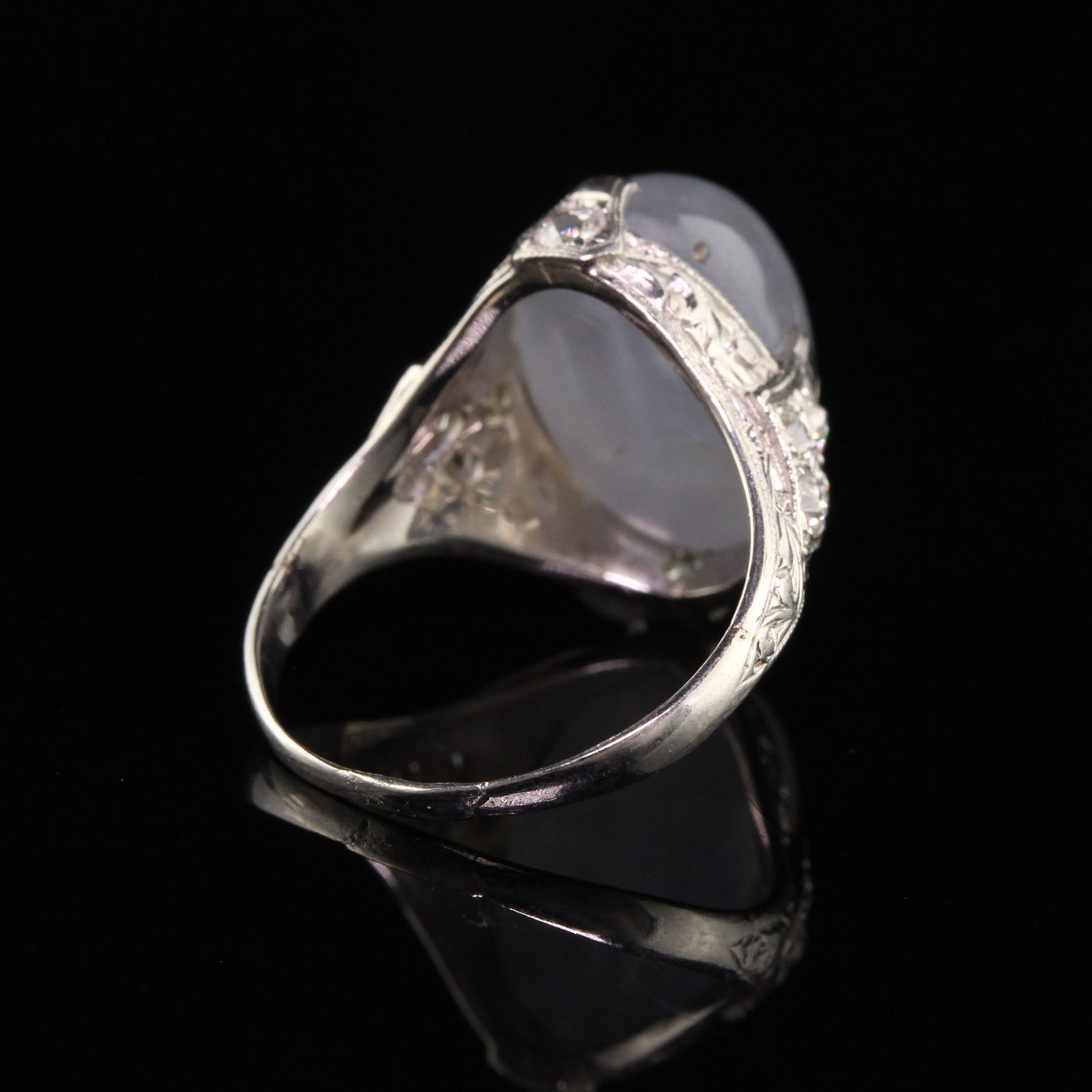 Antique Art Deco Platinum Star Sapphire and Diamond Cocktail Ring