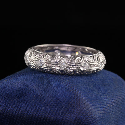 Antique Art Deco Platinum Single Cut Diamond Filigree Eternity Band - Size 9