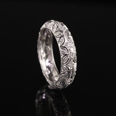 Antique Art Deco Platinum Single Cut Diamond Filigree Eternity Band - Size 9