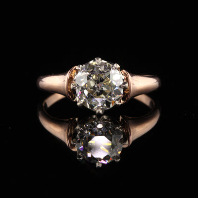 Antique Art Deco 18K Rose Gold Old European Cut Diamond Engagement Ring - GIA