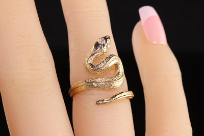Antique Victorian 14K Yellow Gold Old Mine Diamond Snake Wrap Ring