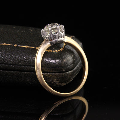Antique Edwardian 18K Yellow Gold Platinum Old Euro Diamond Engagement Ring