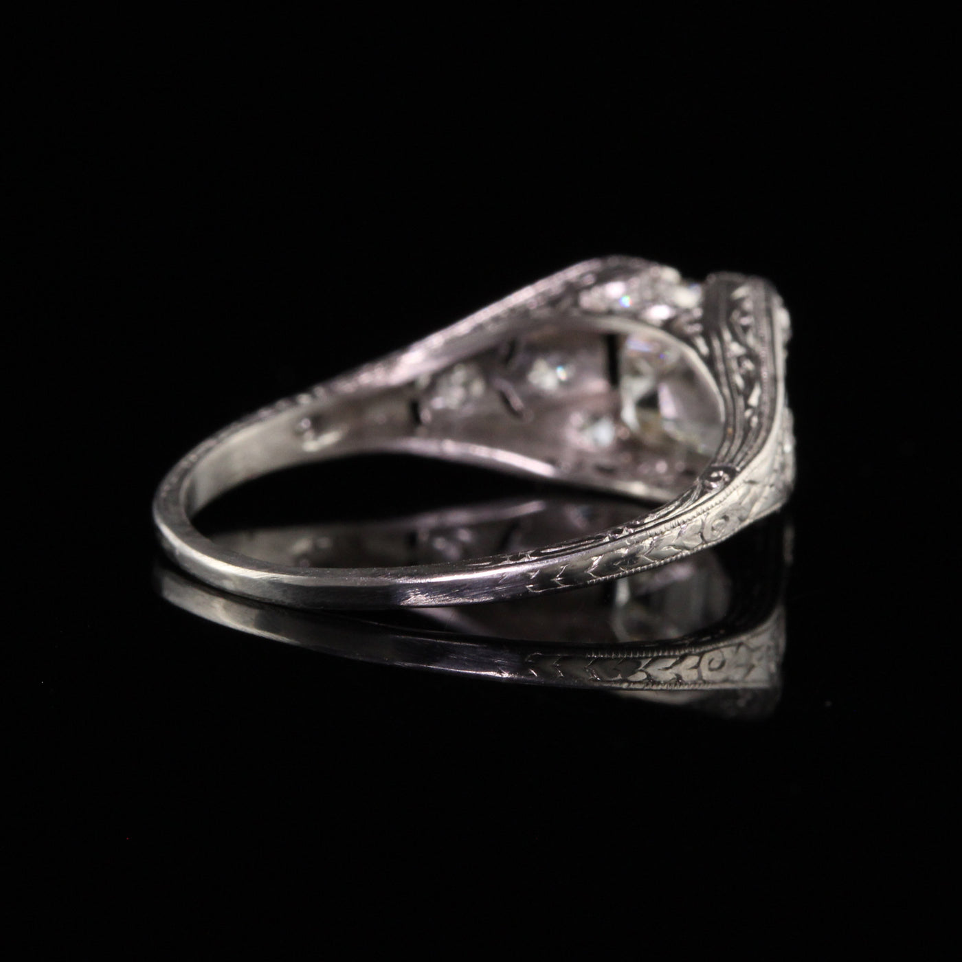 Antique Art Deco Platinum Asscher Cut Diamond Engagement Ring - GIA - Size 6 1/4