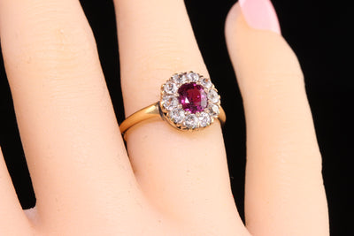 Antique Victorian 14K Yellow Gold Natural Ruby and Diamond Engagement Ring - GIA