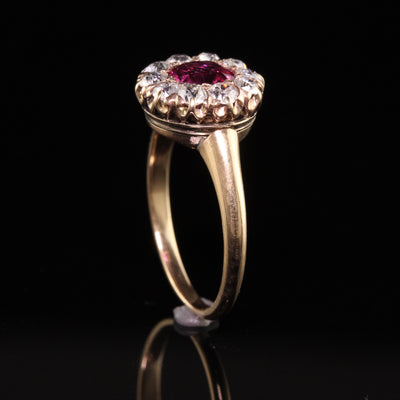 Antique Victorian 14K Yellow Gold Natural Ruby and Diamond Engagement Ring - GIA