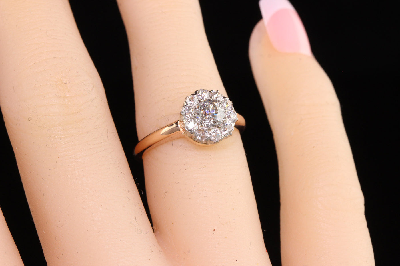 Antique Art Deco 14K Rose Gold Old European Diamond Engagement Ring - GIA