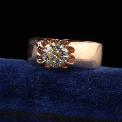 Antique Victorian Russian 14K Rose Gold Old European Diamond Engagement Ring GIA