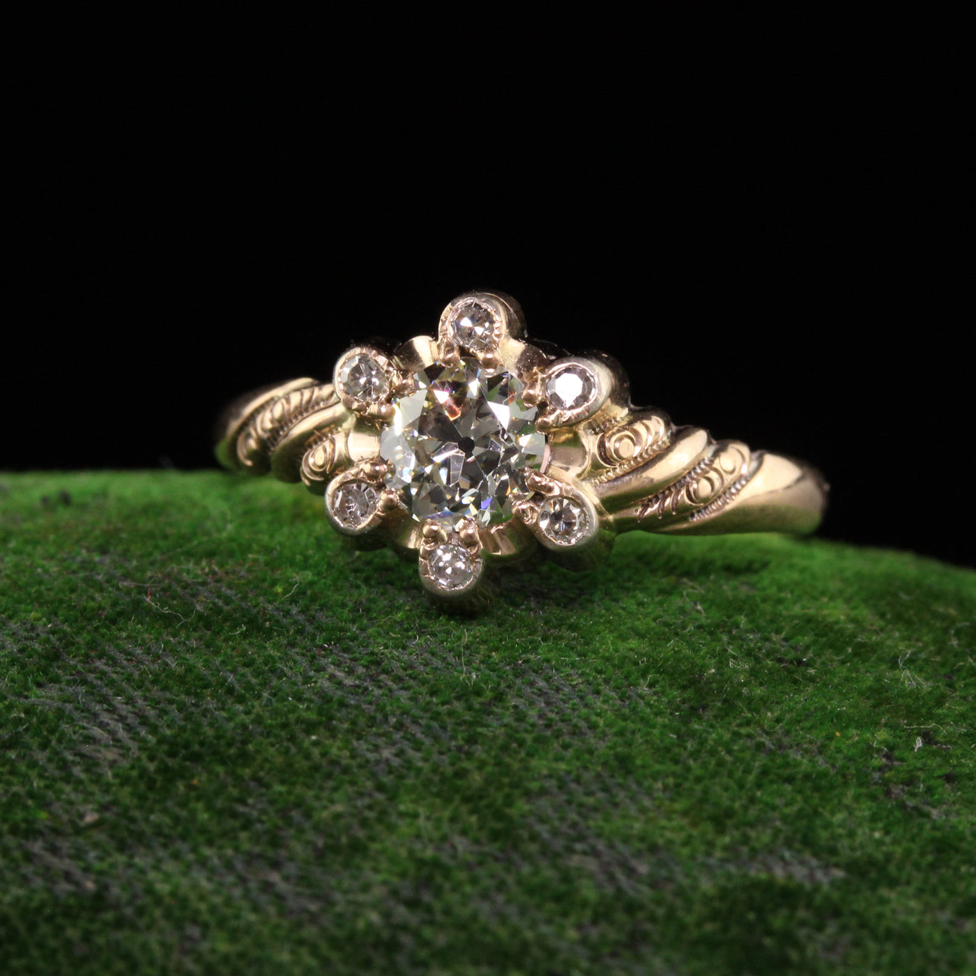 Antique Victorian 14K Yellow Gold Old European Diamond Engagement Ring - GIA