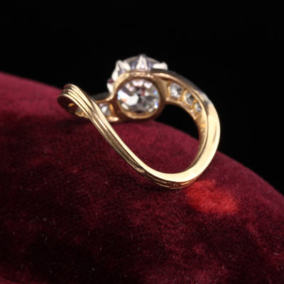 Antique Edwardian French 18K Yellow Gold Platinum Old Euro Diamond Engagement Ring