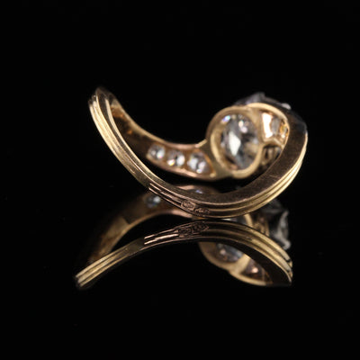 Antique Edwardian French 18K Yellow Gold Platinum Old Euro Diamond Engagement Ring