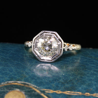 Antique Belle Époque 14K Yellow Gold Old European Diamond Engagement Ring - GIA