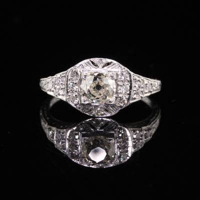 Antique Art Deco Platinum Old Mine Diamond Engagement Ring - GIA
