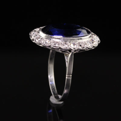 Antique Art Deco Platinum Old Mine Cut Diamond and Sapphire Cocktail Ring