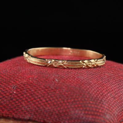 Antique Art Deco 14K Yellow Gold Flower Engraved Wedding Band - Size 7 3/4