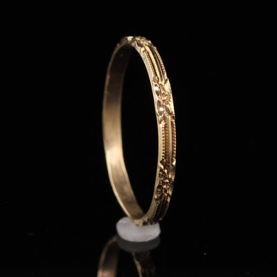 Antique Art Deco 14K Yellow Gold Flower Engraved Wedding Band - Size 7 3/4