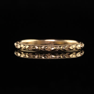 Antique Art Deco 14K Yellow Gold Blossom Engraved Wedding Band - Size 6 1/4