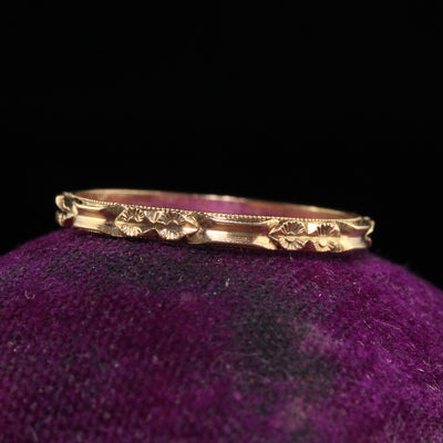 Antique Art Deco 14K Yellow Gold Blossom Engraved Wedding Band - Size 7 1/4