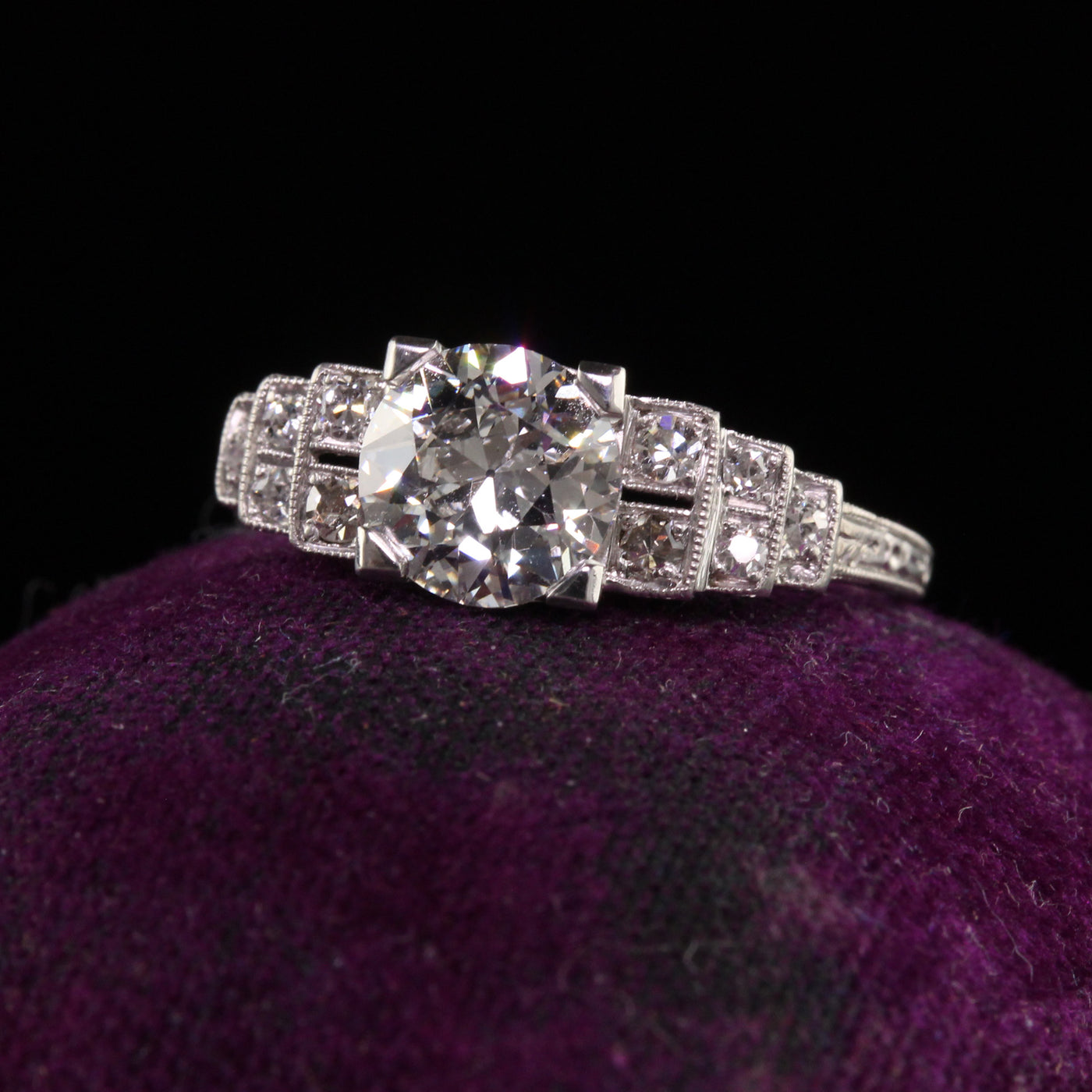 Antique Art Deco Old European Diamond Filigree Engagement Ring - GIA