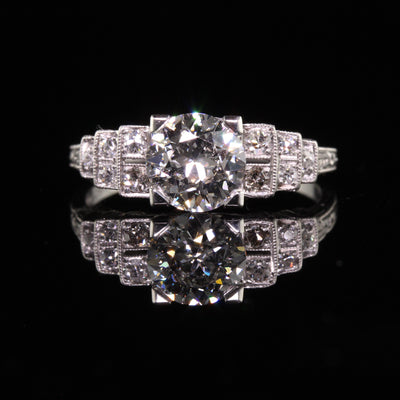 Antique Art Deco Old European Diamond Filigree Engagement Ring - GIA