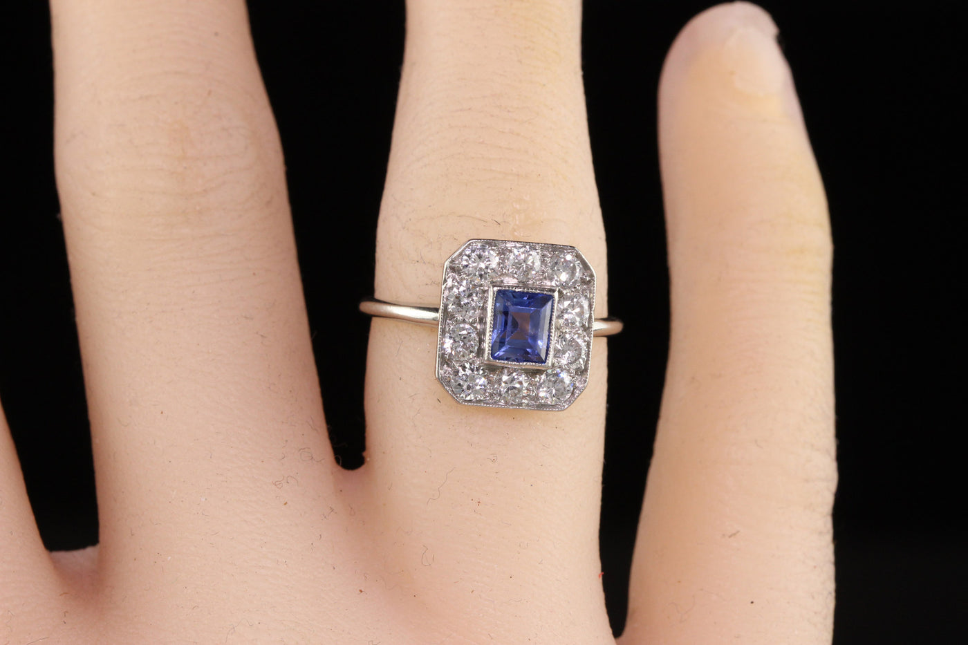 Antique Art Deco Platinum No Heat Sapphire Diamond Engagement Ring