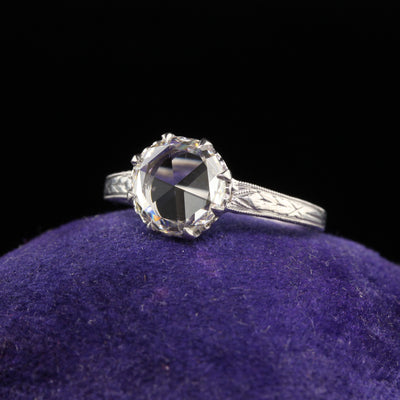 Antique Art Deco Platinum Rose Cut Diamond Engagement Ring - GIA