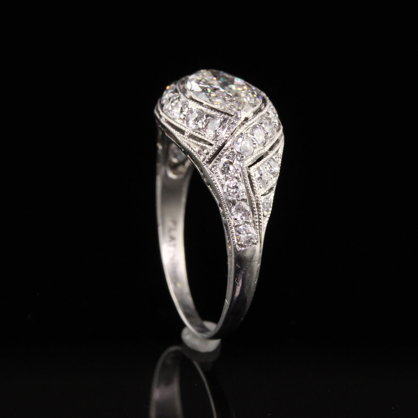 Antique Art Deco Platinum Old Marquise Diamond Filigree Engagement Ring - GIA