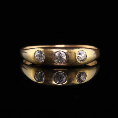 Antique Art Deco 14K Yellow Gold Old Euro Cut Diamond Three Stone Gypsy Ring