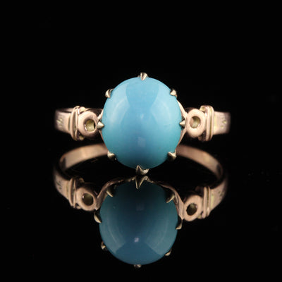 Antique Victorian 14K Yellow Gold Cabochon Turquoise Engagement Ring