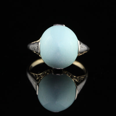 Antique Art Deco 14K Yellow Gold Sugar Loaf Turquoise Engagement Ring