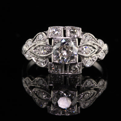 Antique Art Deco Platinum Old European Cut Diamond Engagement Ring - GIA