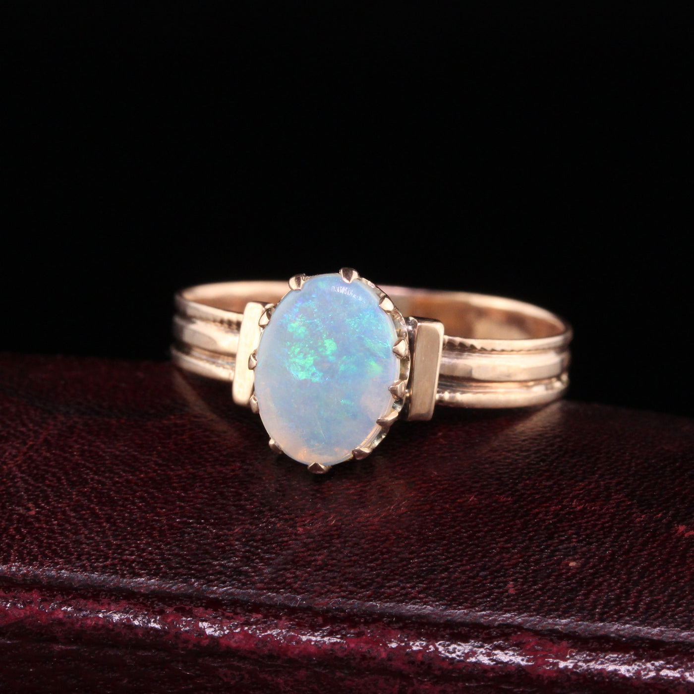 Antique Victorian 14K Rose Gold Natural Opal Engagement Ring