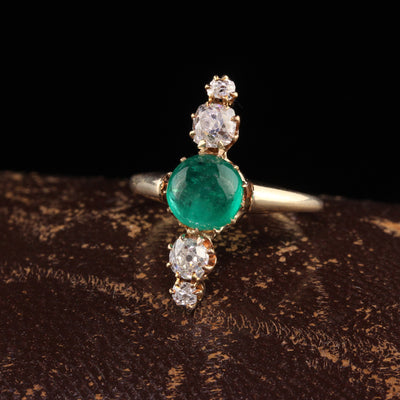 Antique Victorian 14K Yellow Gold Colombian Emerald and Diamond Engagement Ring
