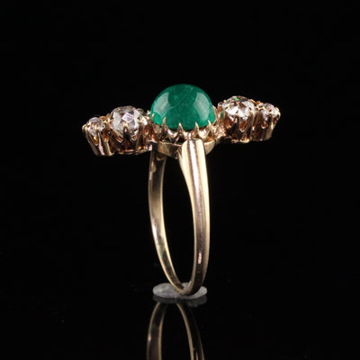 Antique Victorian 14K Yellow Gold Colombian Emerald and Diamond Engagement Ring