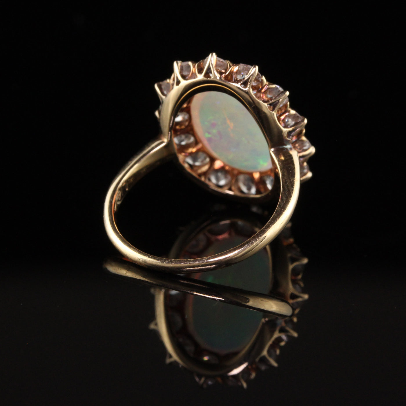 Antique Victorian 14K Yellow Gold Natural Opal Old Euro Diamond Engagement Ring