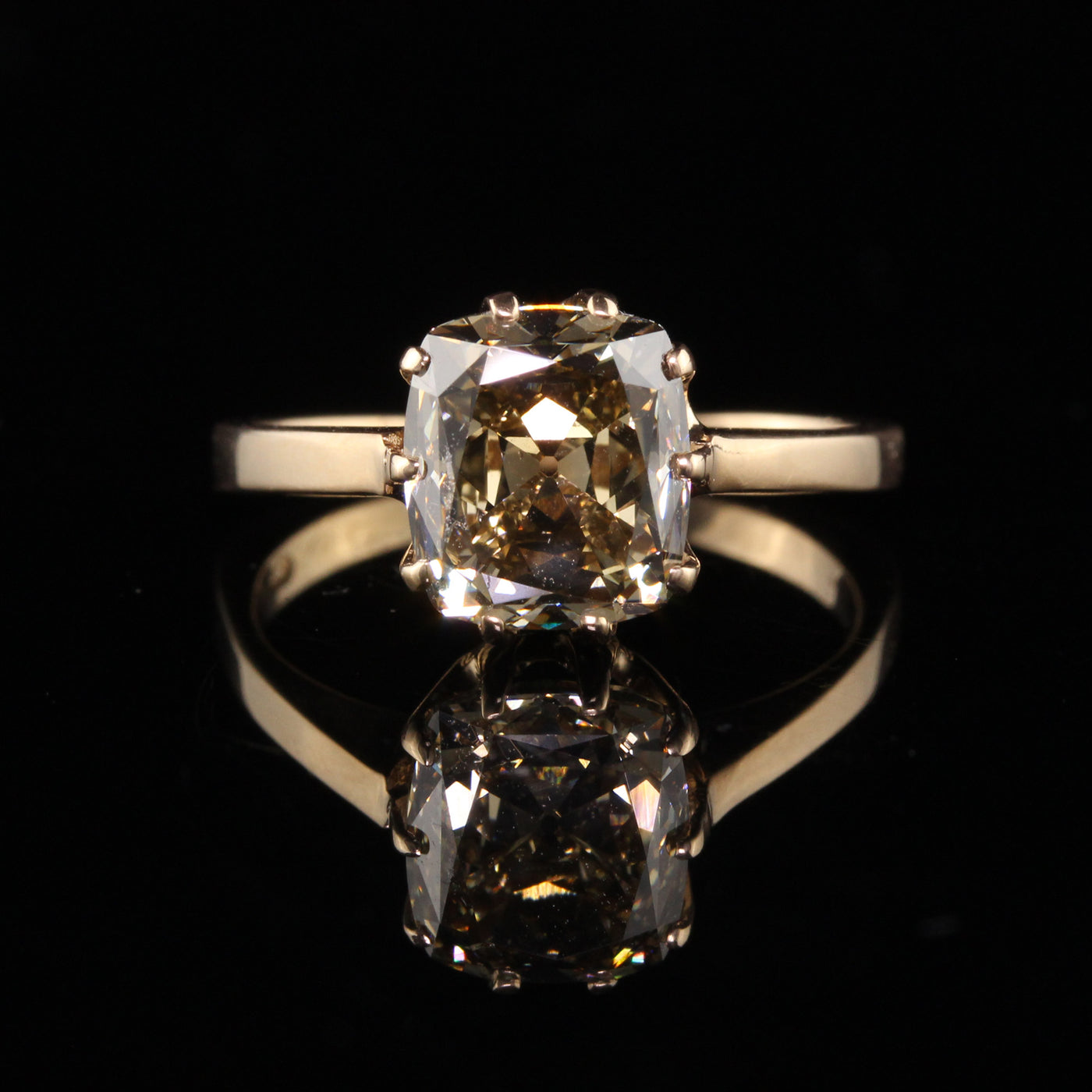 Antique Art Deco 18K Yellow Gold Fancy Old Mine Diamond Engagement Ring - GIA