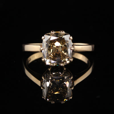 Antique Art Deco 18K Yellow Gold Fancy Old Mine Diamond Engagement Ring - GIA