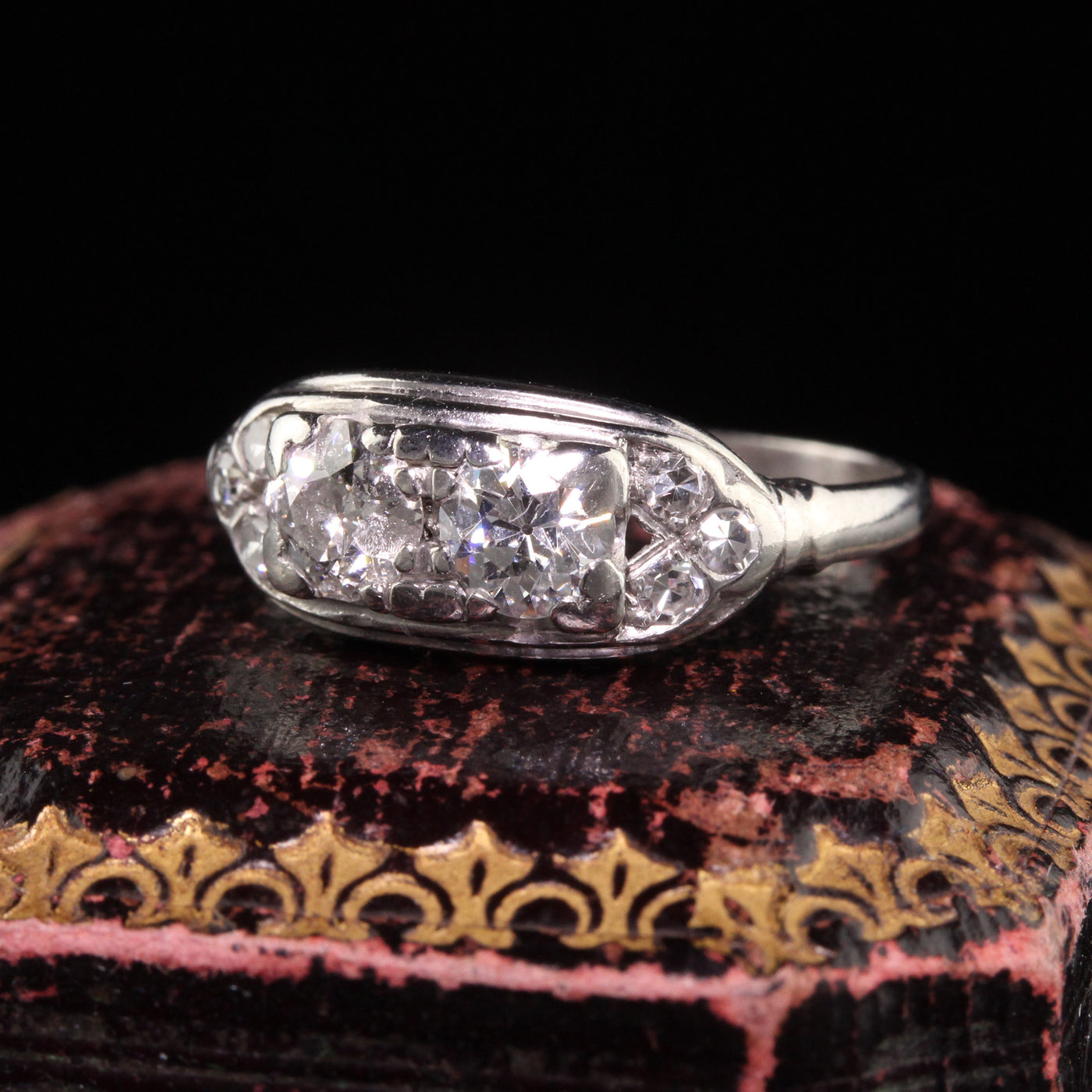 Antique Art Deco Platinum Two Stone Old Mine Diamond Ring