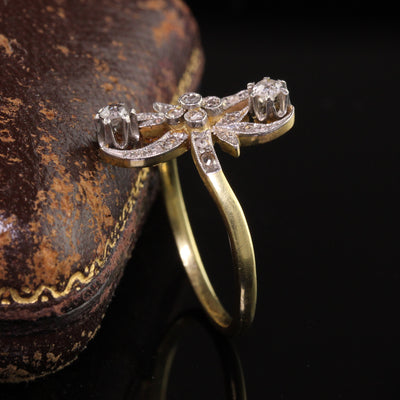 Antique Edwardian 18K Yellow Gold Platinum Top Floral Diamond Ring