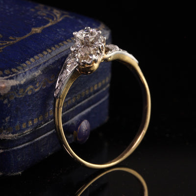 Antique Edwardian 18K Yellow Gold and Platinum Rose Cut Diamond Ring