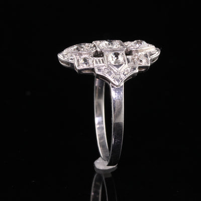 Antique Art Deco Platinum Old Mine Diamond Heart Design Shield Ring