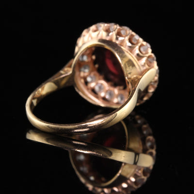 Antique Victorian 18K Rose Gold Cabochon Garnet Old Mine Diamond Ring