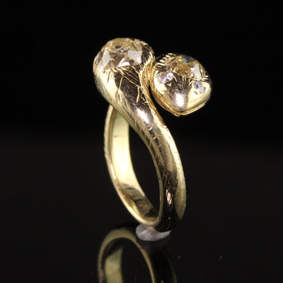 Antique Victorian 18K Yellow Gold Old Mine Cut Diamond Double Snake Ring