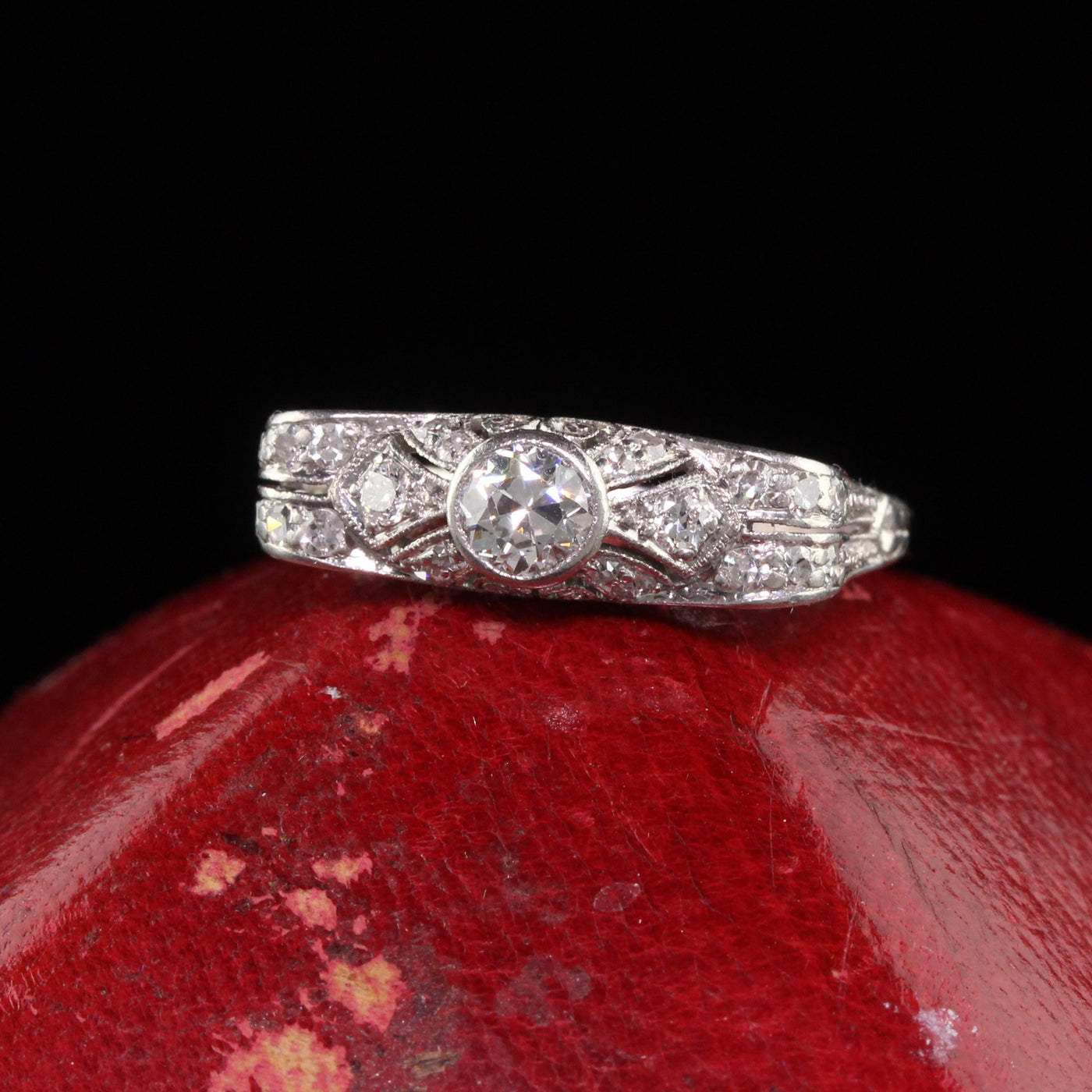 Edwardian Filigree Diamond Ring set in 14 Karat Gold - Ruby Lane